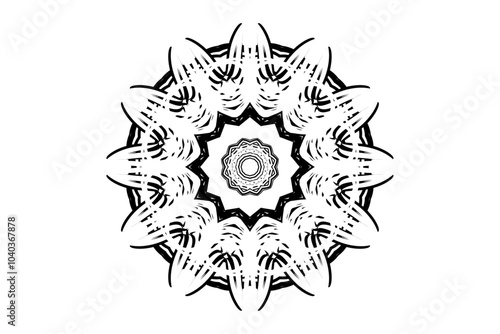 Refined Black and White Mandala Design with Intricate Circular Patterns on a White Canvas 