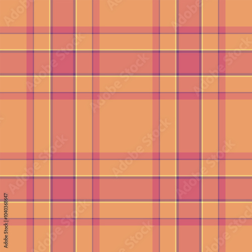 60s plaid tartan fabric, glamor texture vector check. Rich pattern background textile seamless in red and orange colors.