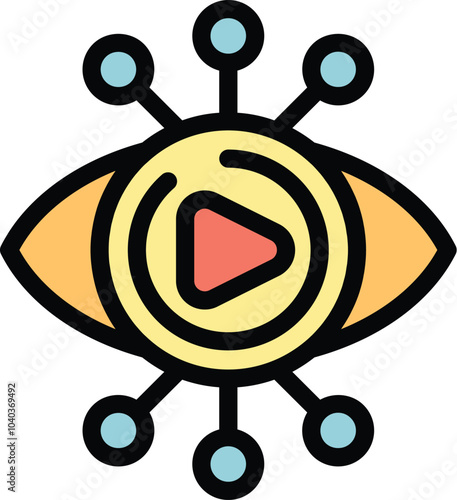 This colorful icon represents a video marketing digital strategy, watching, spreading concept