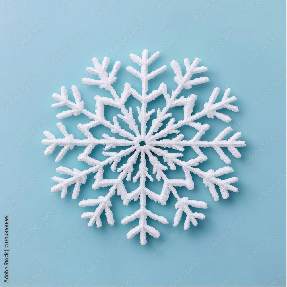 Intricate white snowflake on a soft blue background, perfect for winter designs. Intricate white snowflake on a soft blue background, perfect for winter designs.