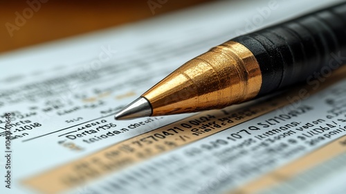 Close-Up of a Black and Gold Pen Lying on Printed Document