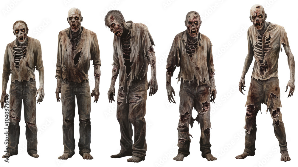 Tattered Zombies Crowding on Transparent Background Generative AI Tattered Zombies Crowding on Transparent Background Generative AI