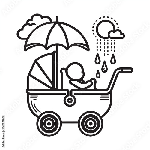 Baby Car Line Art silhouette on white background
