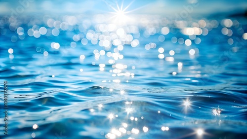A blurry background of sparkling sunlight on water with a soft bokeh effect, perfect for serene and natural designs.