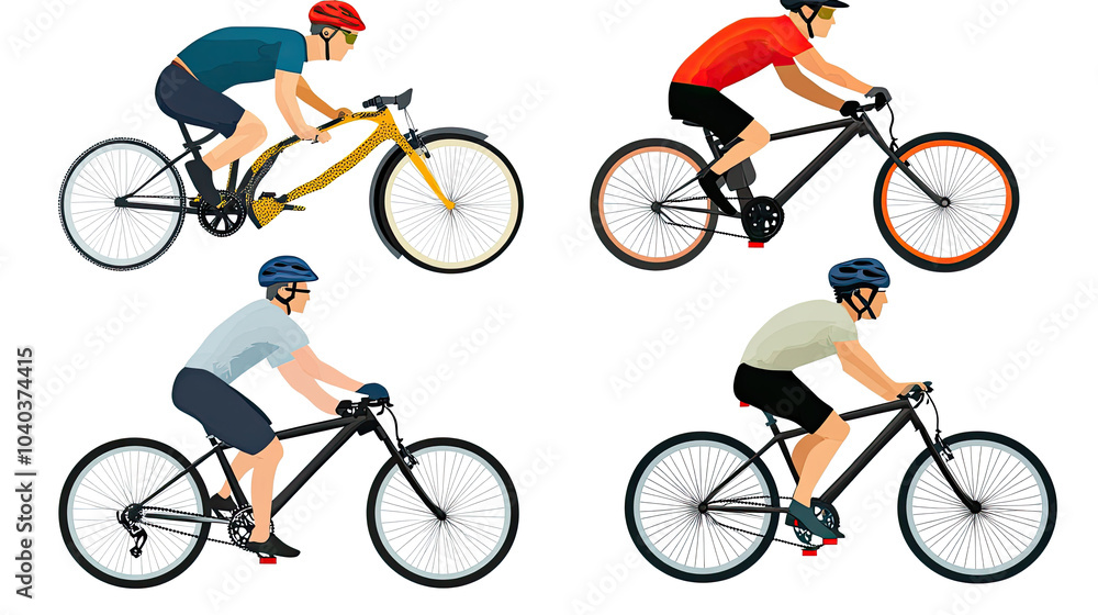Fototapeta premium Four Cyclists Riding Bicycles on a Transparent Background Generative AI