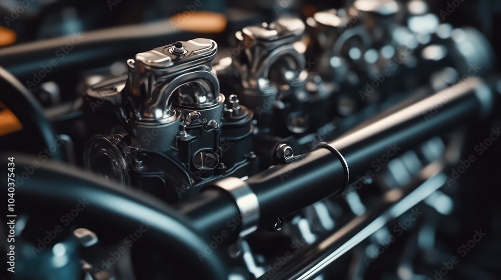 Fototapeta premium Focused shot of an engine block in a Formula 1 car, revealing intricate mechanical components and craftsmanship