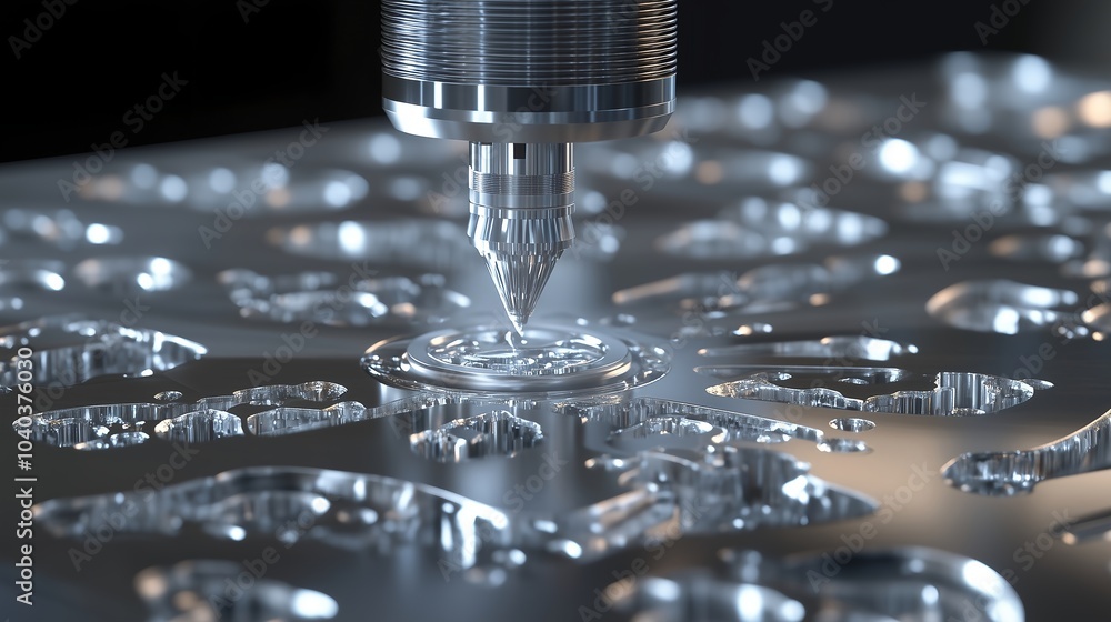 Precision CNC Milling on Metal Surface with Intricate Detailing - High-Tech Engineering Precision CNC Milling on Metal Surface with Intricate Detailing - High-Tech Engineering