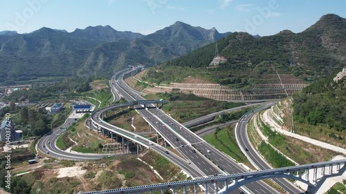 China Jinan to Weifang elevated overpass mountain expressway Qingzhou section scenery