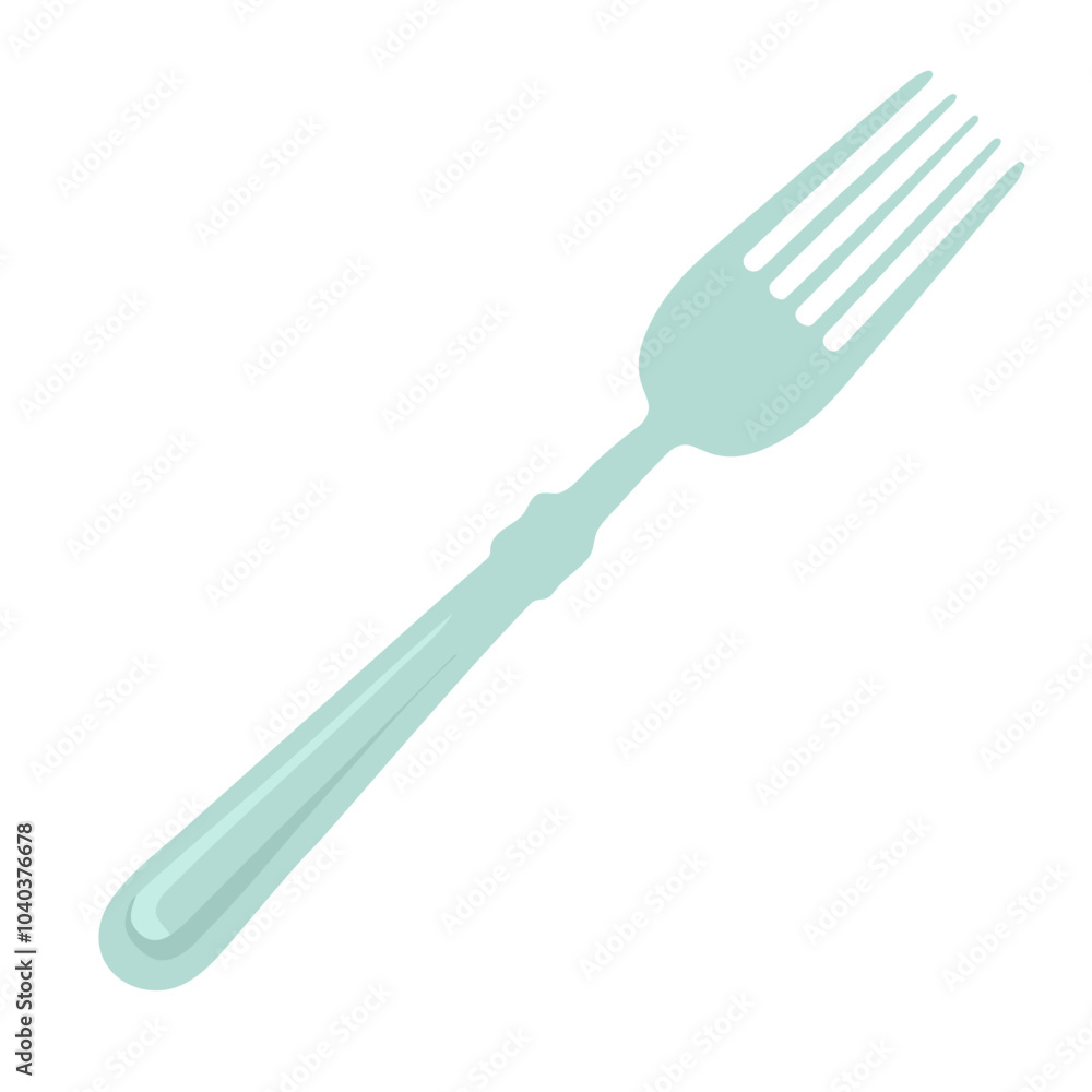 A blue, turquoise fork isolated on a white background. Flat style. For the design of a poster, logo, label. Pastel colors A blue, turquoise fork isolated on a white background. Flat style. For the design of a poster, logo, label. Pastel colors