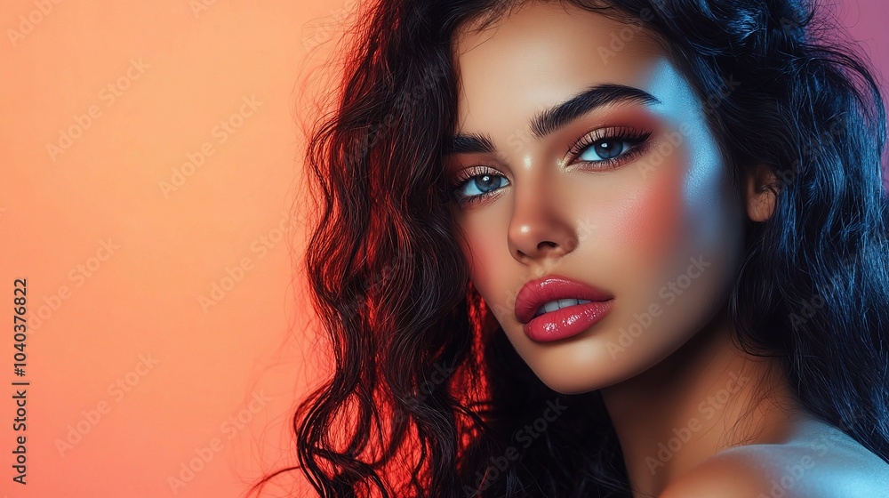 Fototapeta premium Beautiful Brunette Woman with Curled Hair