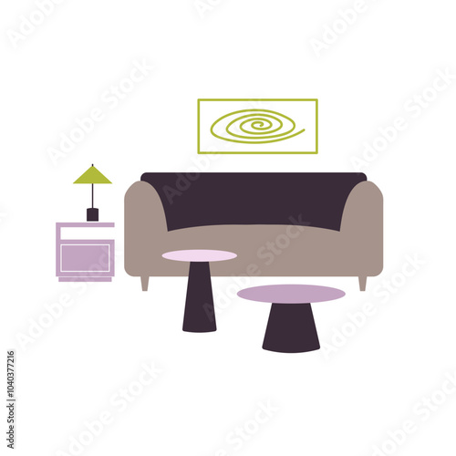 Interior fragment with a sofa. Colored icon. Flat design.