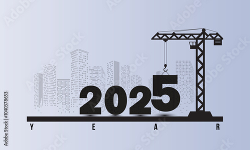 2025 year illustration with crane