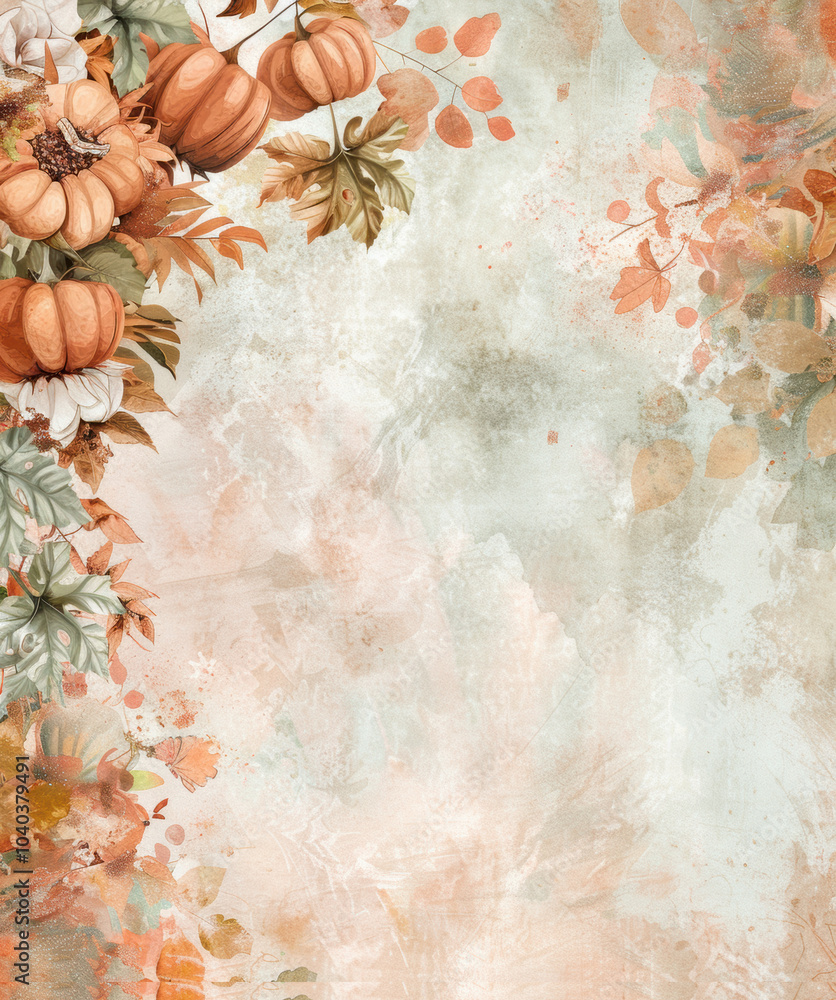 Autumn Themed Border with Pumpkins and Foliage on Textured Background
Autumn Themed Border with Pumpkins and Foliage on Textured Background