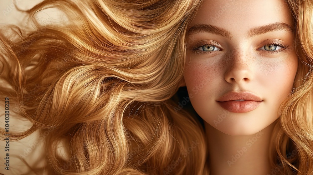 Young Woman with Wavy Golden Hair in Soft Light Young Woman with Wavy Golden Hair in Soft Light