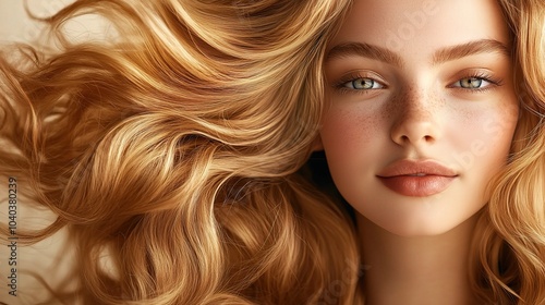 Young Woman with Wavy Golden Hair in Soft Light