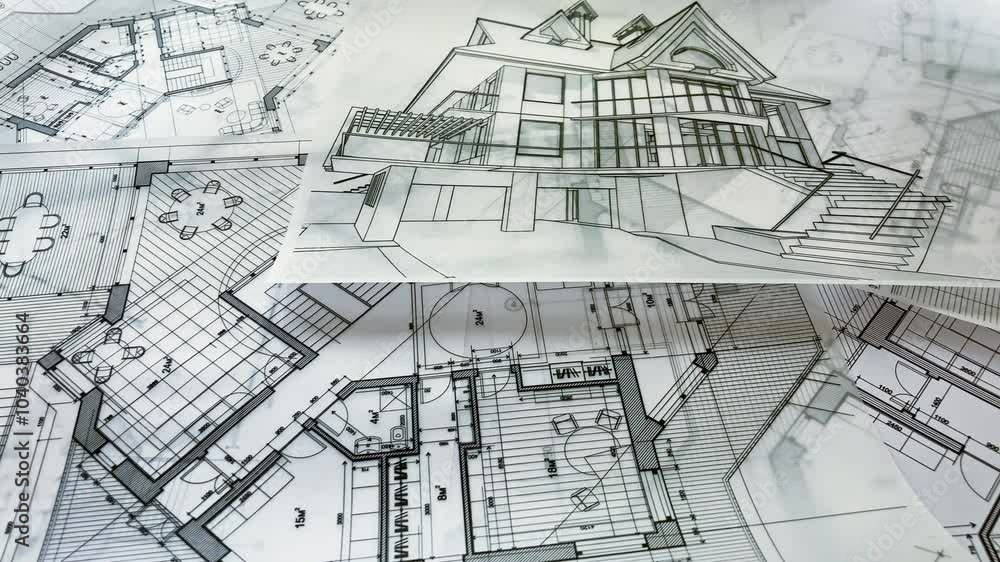 Architecture design: blueprint plan - illustrations of a plan modern residential building / technology, industry, business concept illustration: real estate, building, construction, architecture Architecture design: blueprint plan - illustrations of a plan modern residential building / technology, industry, business concept illustration: real estate, building, construction, architecture
