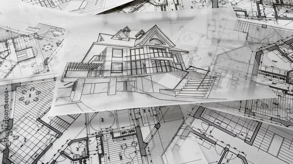 Architecture design: blueprint plan - illustrations of a plan modern residential building / technology, industry, business concept illustration: real estate, building, construction, architecture Architecture design: blueprint plan - illustrations of a plan modern residential building / technology, industry, business concept illustration: real estate, building, construction, architecture