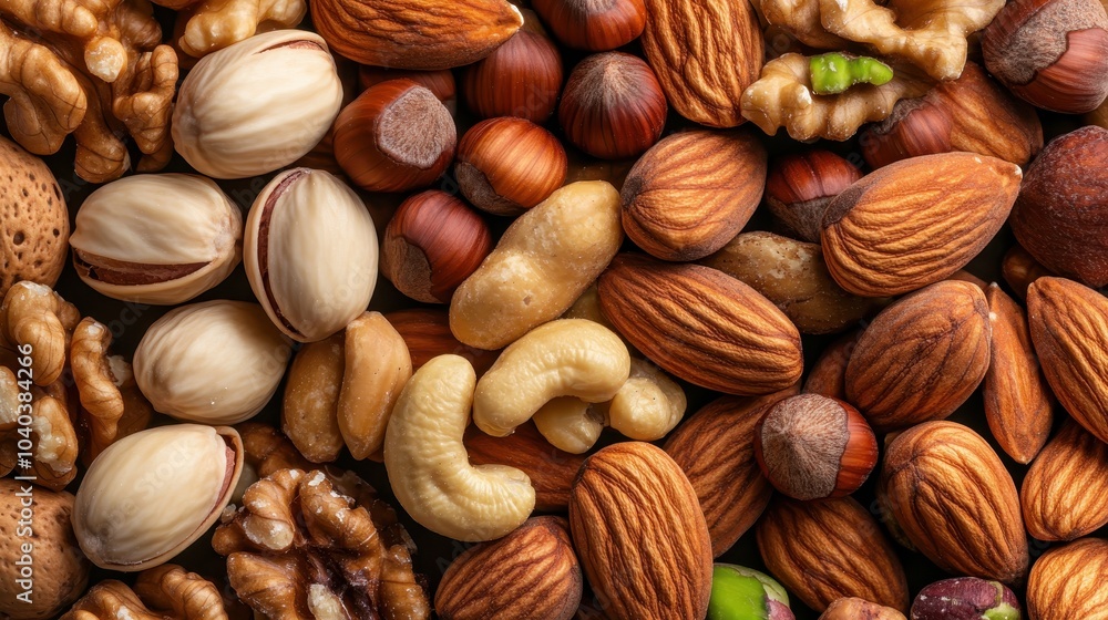 An assortment of delectable nuts, including cashews and pistachios, ideal for snacking. Highlights rich flavors and diverse nut selection. An assortment of delectable nuts, including cashews and pistachios, ideal for snacking. Highlights rich flavors and diverse nut selection.