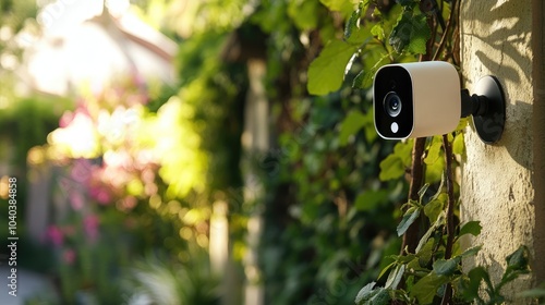 Wallpaper Mural Innovative outdoor security camera blending technology with nature in a lush garden setting Torontodigital.ca