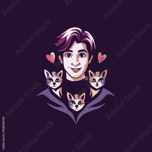 Cat lover icon in flat style