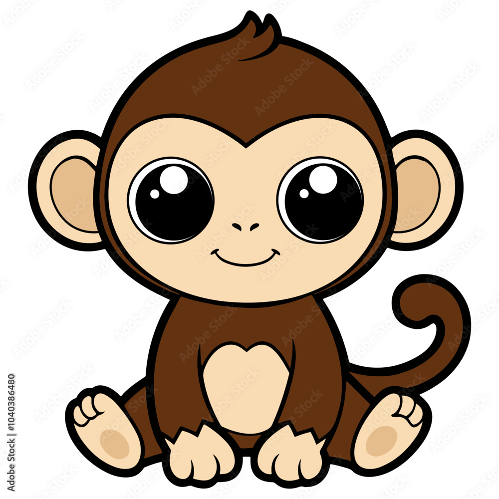 Fototapeta premium Adorable Cartoon Monkey Sitting with a Smile