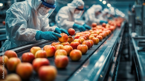 Efficient apple sorting process in a modern packing facility a glimpse into fruit industry automation photo