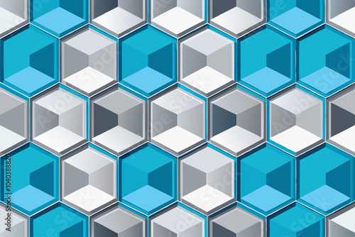 Seamless Hexagonal Grid Pattern with 3D Illusion Effect