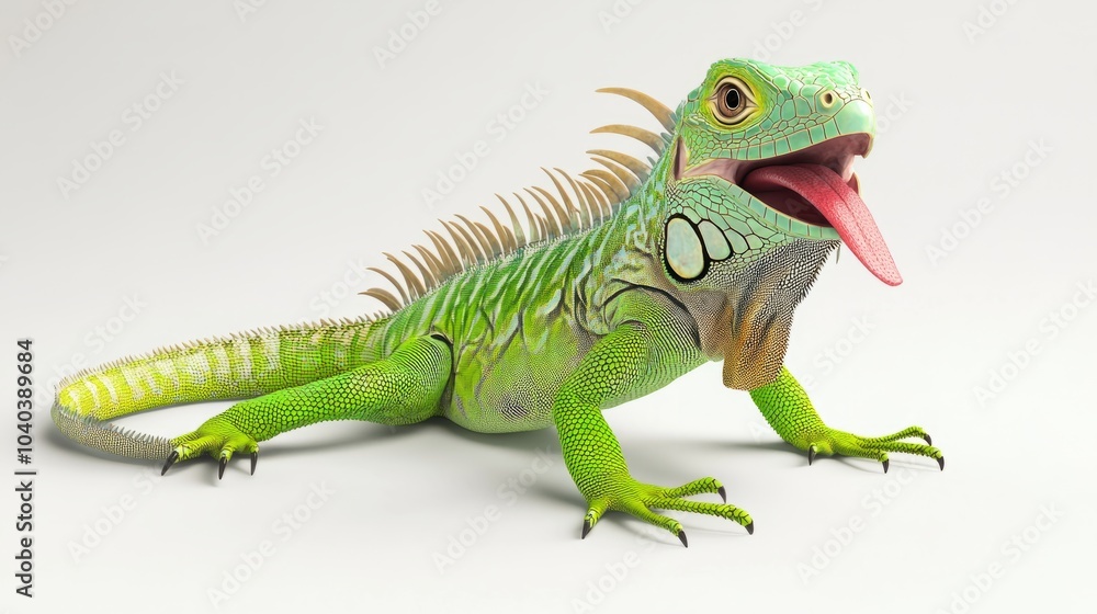Green iguana with its tongue sticking out, isolated on white background. Green iguana with its tongue sticking out, isolated on white background.