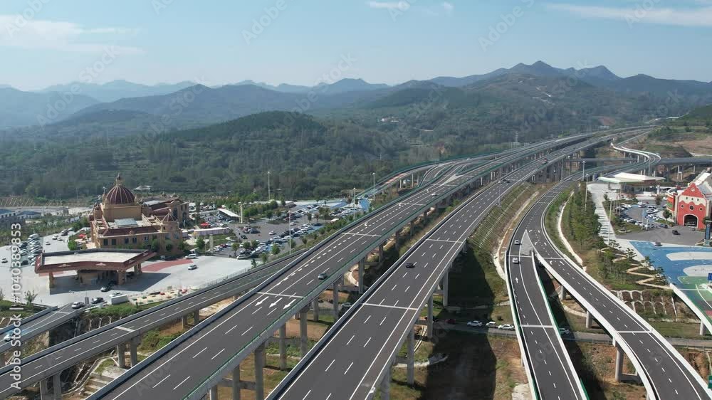 China Jinan to Weifang elevated overpass mountain expressway Qingzhou section scenery China Jinan to Weifang elevated overpass mountain expressway Qingzhou section scenery