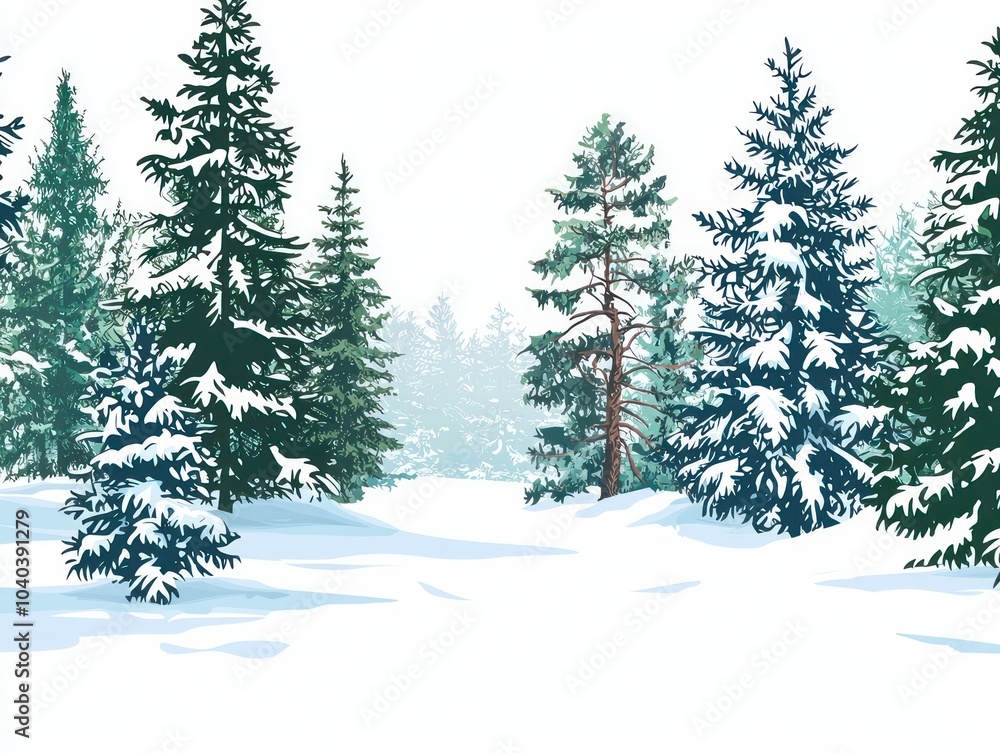 Naklejka premium Isolated vector winter forest background on a clean white backdrop