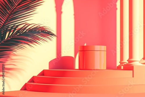 A vibrant, stylized scene with geometric shapes, tropical elements, and soft shadows, perfect for modern design projects.