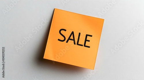 Black 'SALE' Text on a Light Orange Square Paper Note. White Background with Copy Space