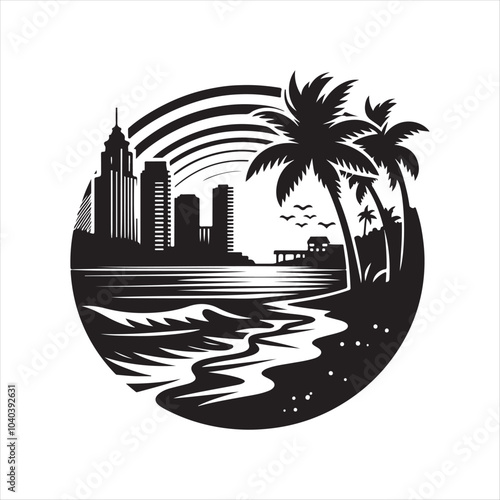 Florida Beach Silhouette Vector Illustrations – Ideal for T-Shirts & Posters