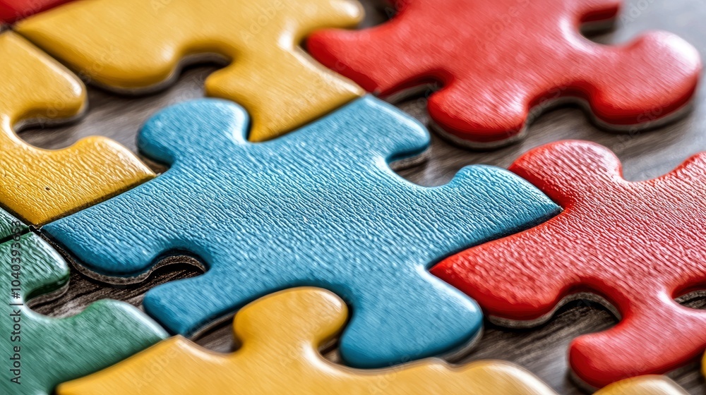 Fototapeta premium Colorful puzzle pieces close-up on a wooden surface