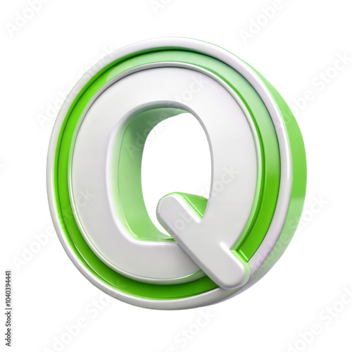 3D green alphabet letter Q on a transparent background