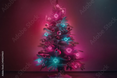 Minimalist Christmas tree with lighting in the background photo