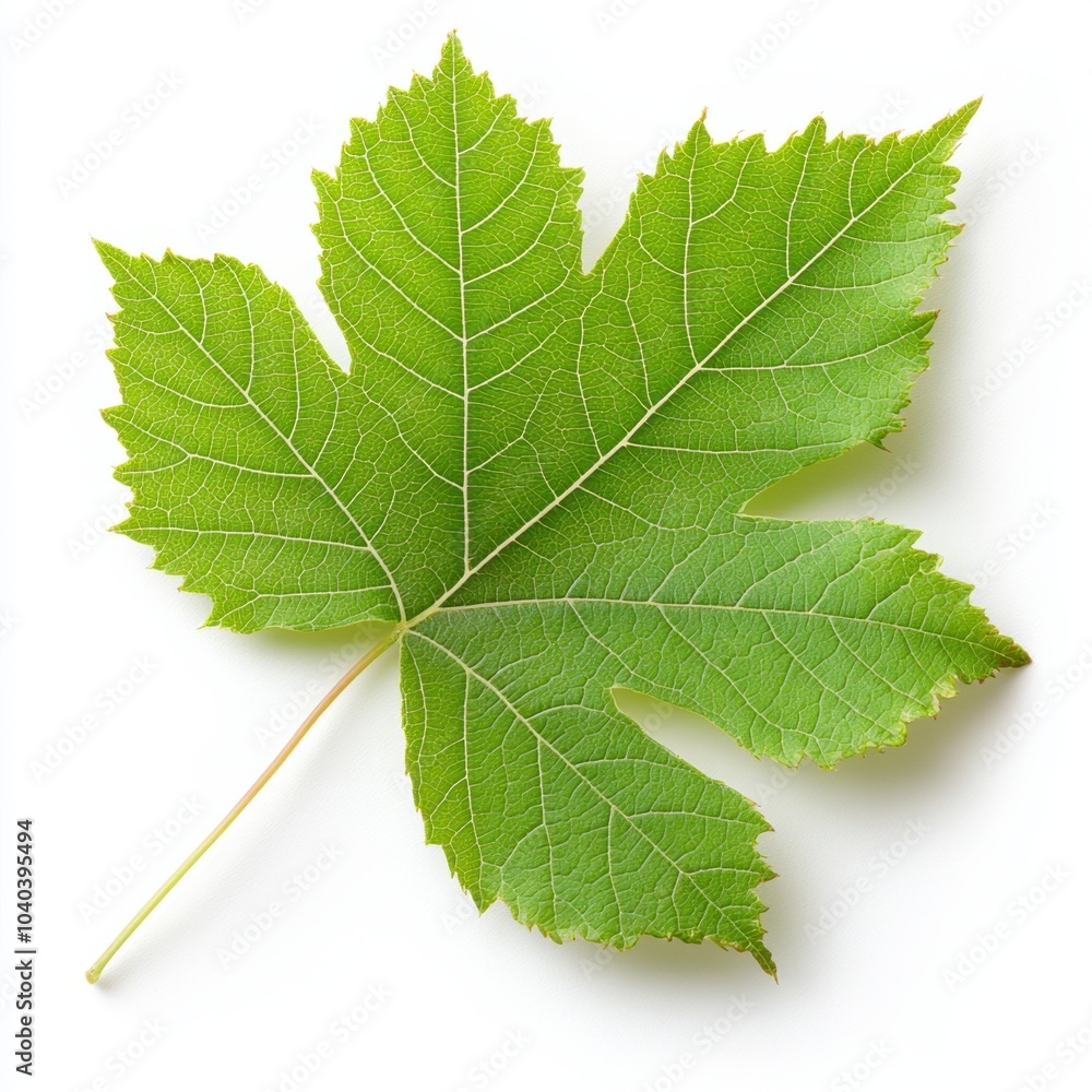 Fototapeta premium Closeup of a vibrant green maple leaf on a white background