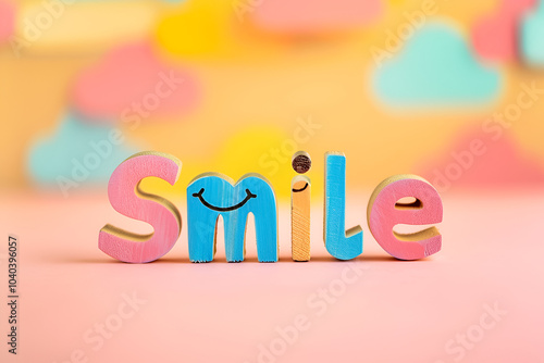 Colorful text Smile on a pastel pink background