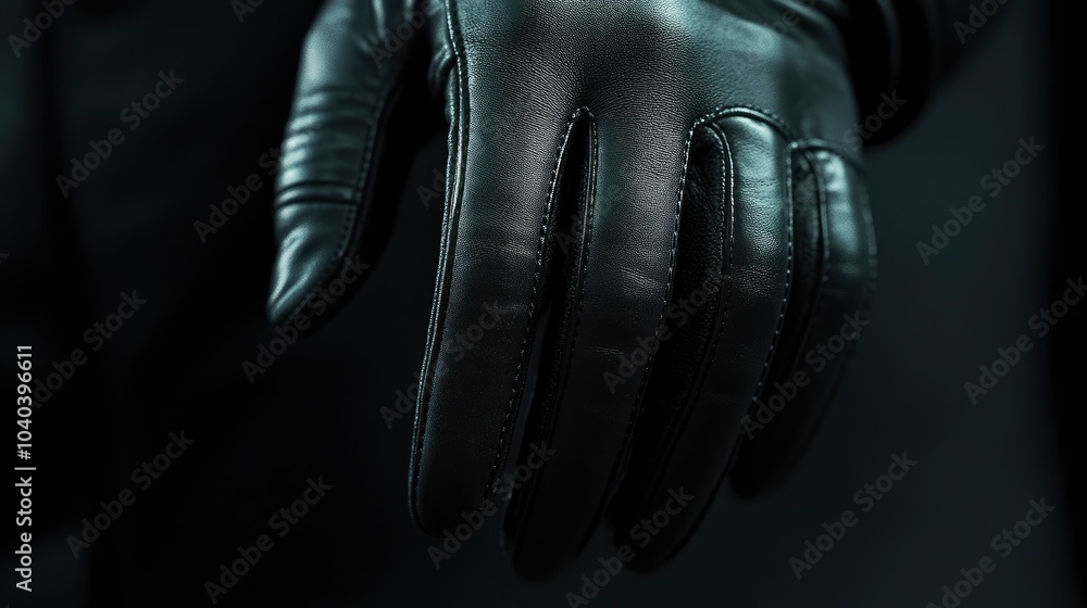 Close-up of a black leather glove against a dark background