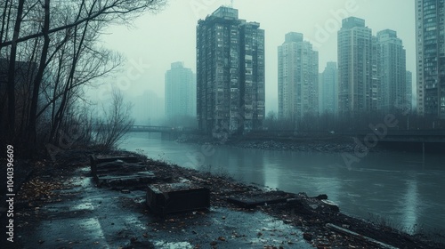 A city with a river running through it photo