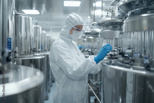 Scientist conducting research in a cleanroom laboratory during the day