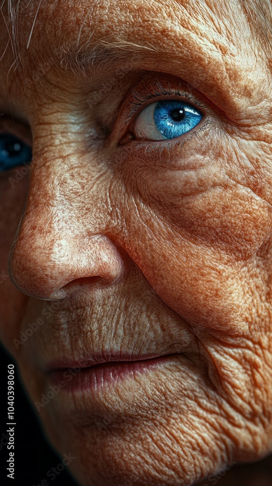 A woman with blue eyes and wrinkles on her face A woman with blue eyes and wrinkles on her face