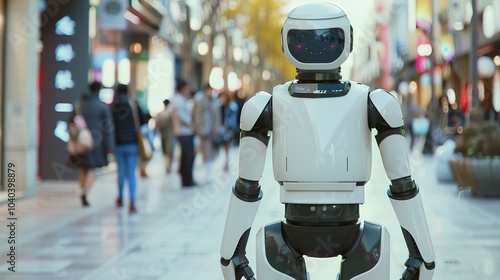 Wallpaper Mural Humanoid robot guiding tourists in a futuristic city Torontodigital.ca