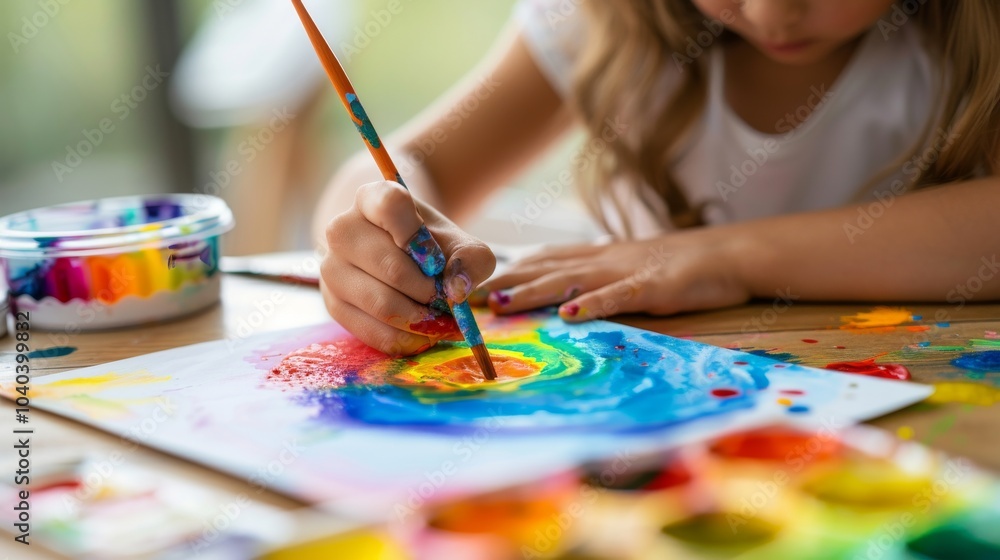 Naklejka premium Young painter using vivid colors to create a sunset