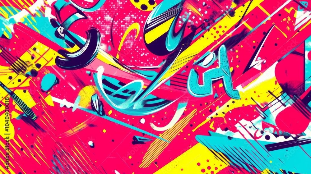 Naklejka premium Abstract colorful geometric pattern with vibrant colors, lines, and shapes.