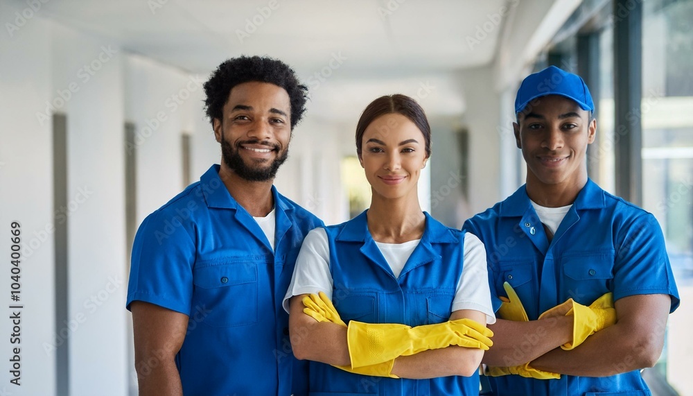 Portrait Of Happy Male And Female Janitors Portrait Of Happy Male And Female Janitors