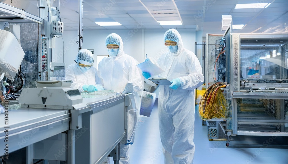 Naklejka premium Sterile Semiconductor Manufacturing Factory And Workers