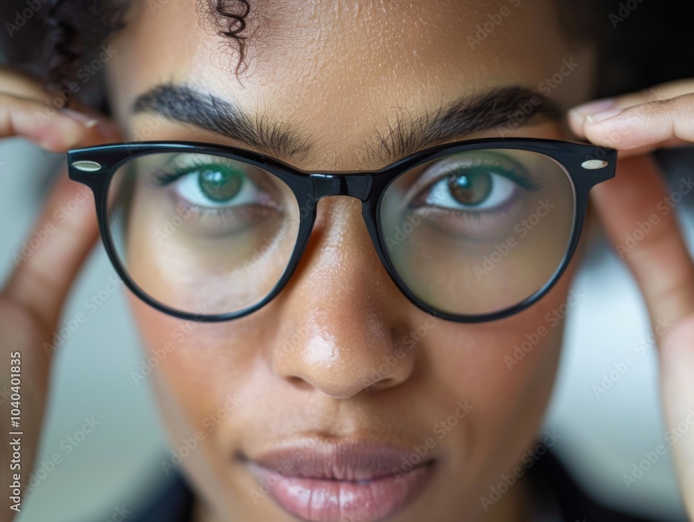 Close-up of a LGBTQ businessperson adjusting glasses, ready for a presentation Close-up of a LGBTQ businessperson adjusting glasses, ready for a presentation