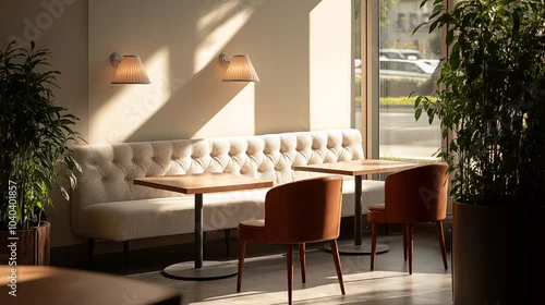 Obraz Comfortable Seating Area with Cushions and Natural Light in a Modern Café