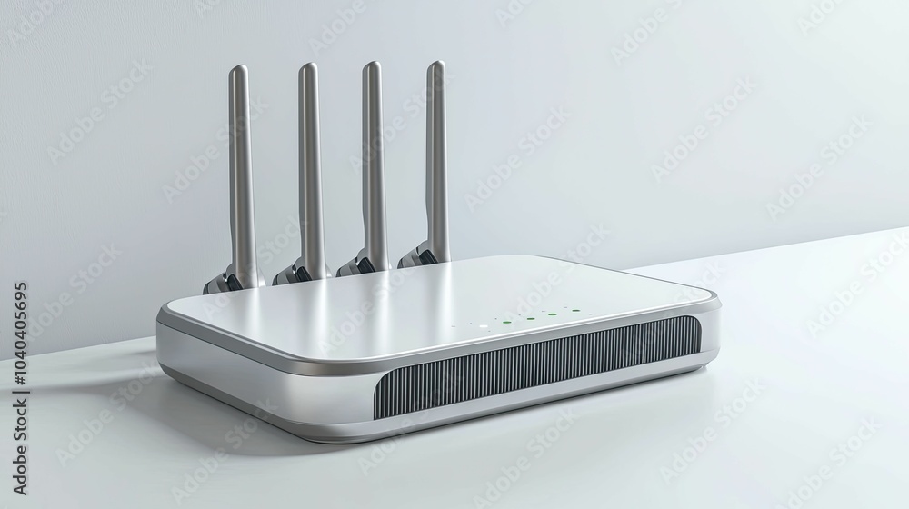 Wireless router, sleek futuristic design, multiple antennas, 3D illustration Wireless router, sleek futuristic design, multiple antennas, 3D illustration